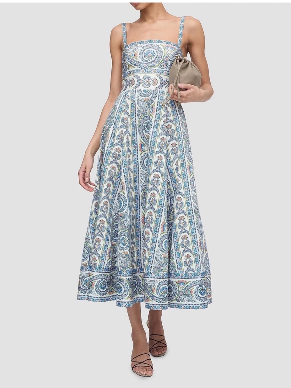HILL HOUSE HOME The Margot Stripe Fit & Flare Midi Dress Corsica Paisley Sz: L